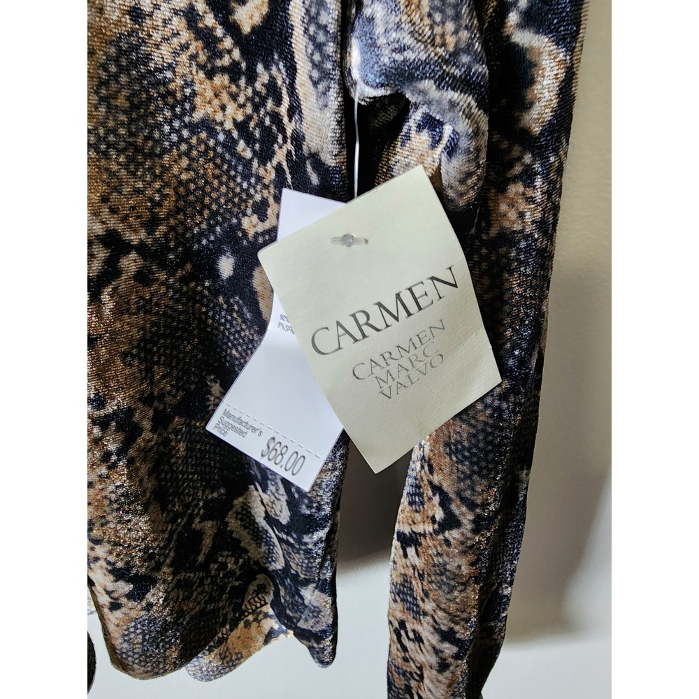 Carmen Marc Valvo Top Size Small Snakeskin Velvet Mock Neck Top Long Sleeve NWT - Picture 3 of 4